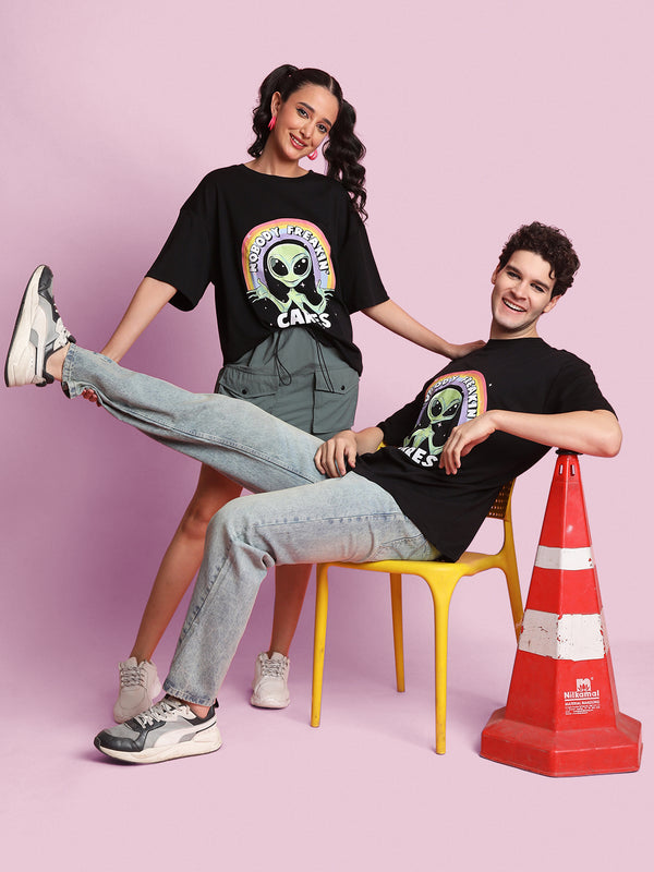 Men Oversize Fit Black Halloween Graphic Printed T-Shirt