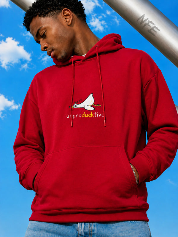 Men Relaxed Red Embroidered Hoodie Sweatshirt