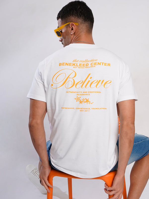 Men White Typography Print Cotton T Shirt