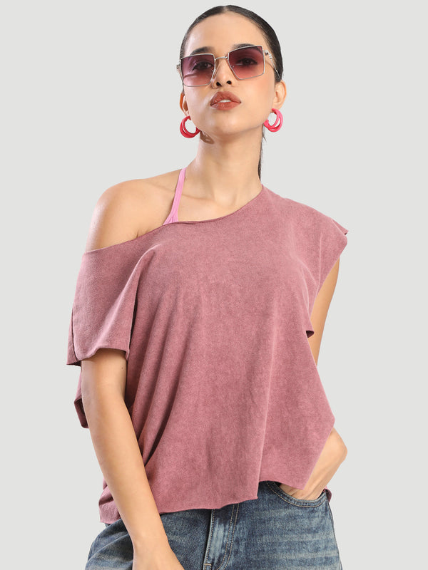 Women Oversized Fit Asymmetrical Hem With Raw Edges And Cat Marks T-Shirt