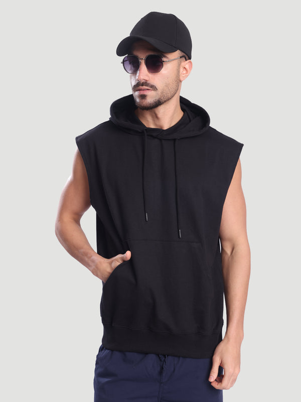 Men Sleeveless Hoodie with kangaroo pocket