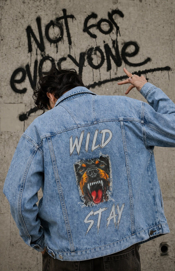 Unisex Mood Switch Relaxed Denim Jacket with Swappable Graphic Patch