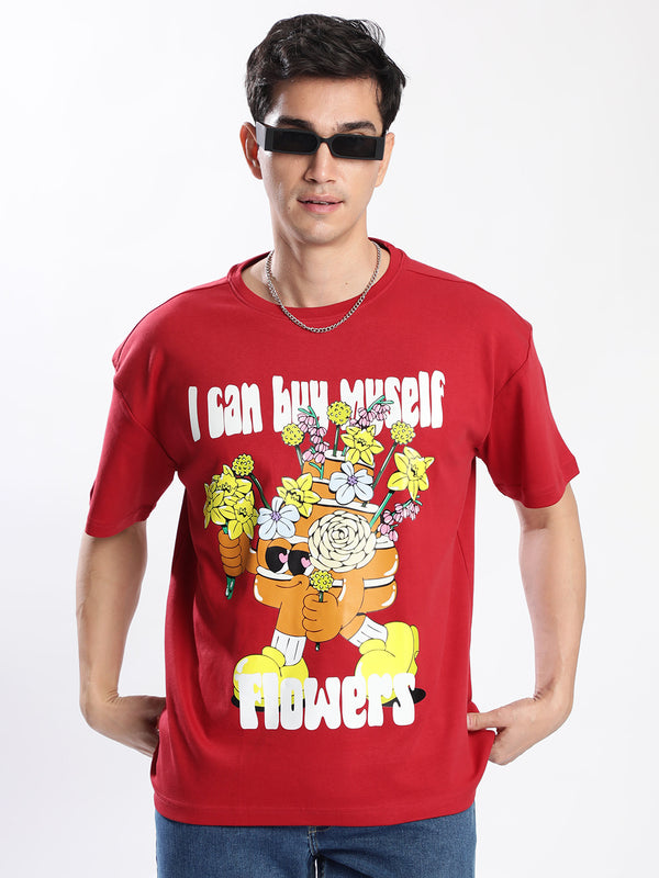 Men Red Graphic Printed  Regular Fit T-Shirt