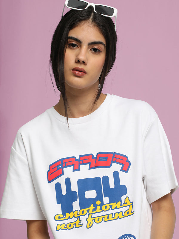 Women Typography Printed Drop-Shoulder Sleeves Pure Cotton Oversized T-shirt