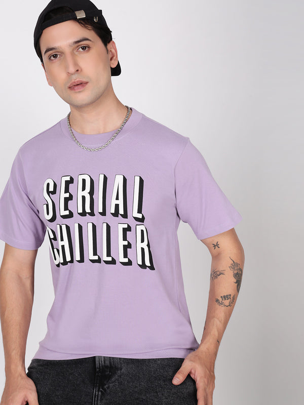 Men Lilac Typography Puff-Print Cotton Tshirt