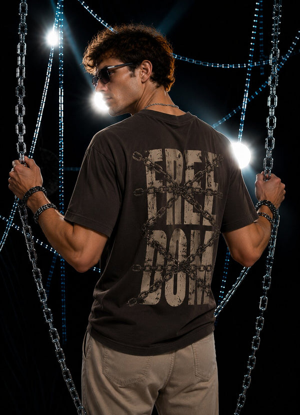 Men Brown Graphic Regular Half Sleeves T-Shirt