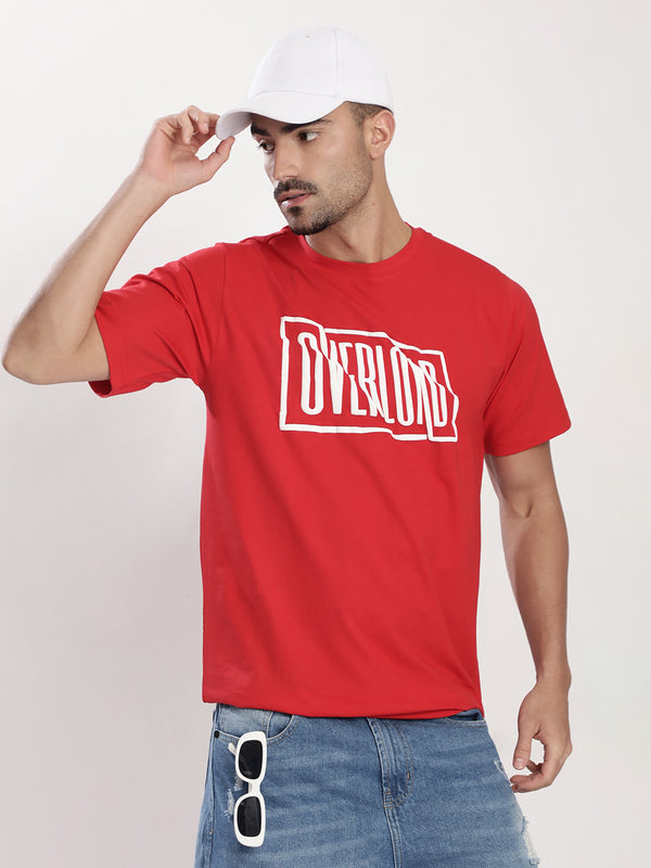 Men Red Cotton lycra Puff Print Typography T Shirt
