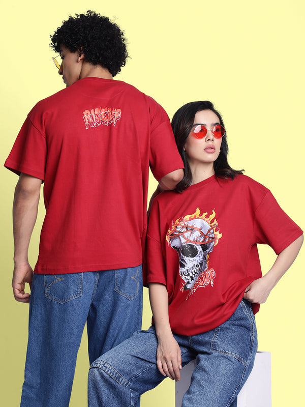 Men Red Grapic Print Oversize T Shirt