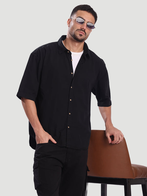 Men Black Oversize Cotton Casual Shirt