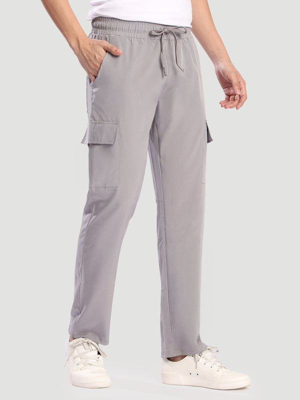 Men Solid Grey Cargo Trouser with Elasticated waistband
