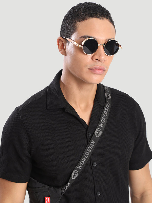 Men Regular Fit Textured Resort Collar Knitted Shirt