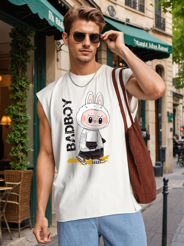 Men Off White Sleeveless Graphic Oversized T Shirt