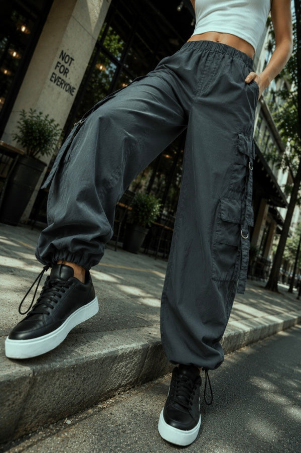 Women Loose Fit Pure Cotton Parachute Cargo Trouser