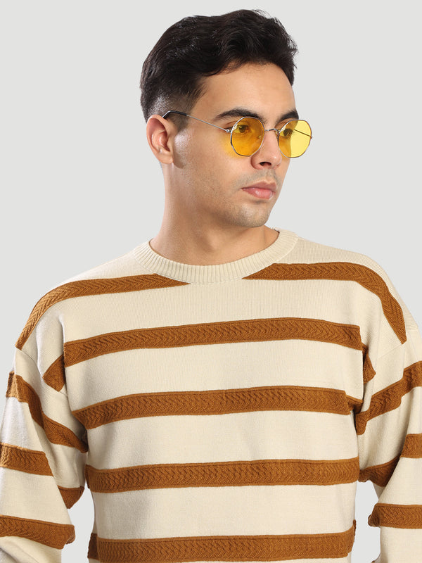 Men Crew Neck Regular fit Striped Sweater