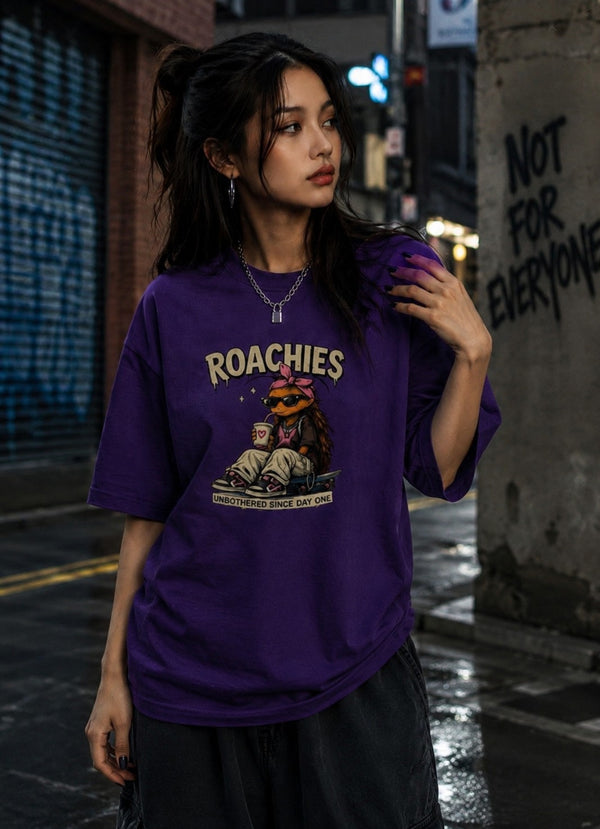 Women Purple Graphic Oversized Half sleeves T-Shirt
