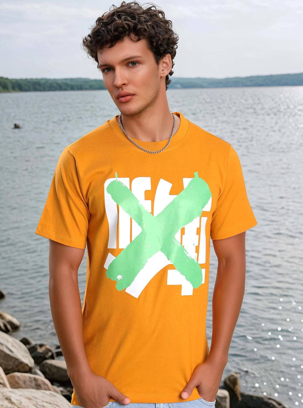 Men Mustard Graphic Print  T-shirt