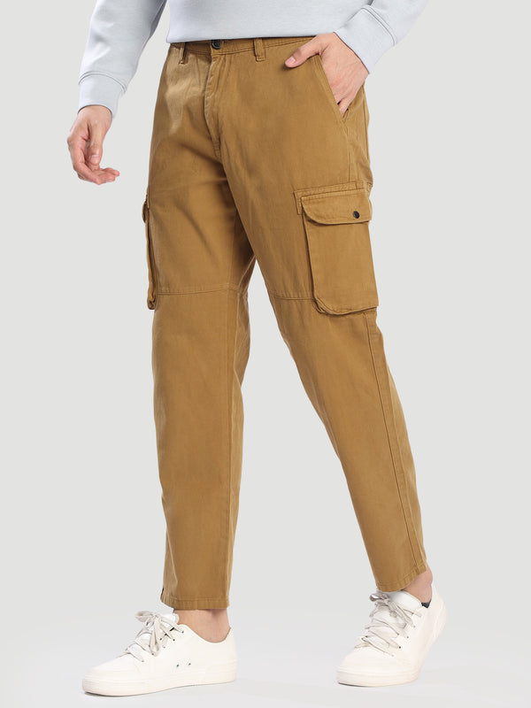 Men Olive Regular Fit Cargo Trousers