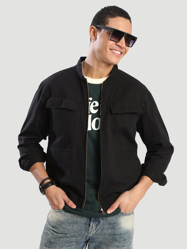 Men Relaxed Fit Jacket With Front Zipper