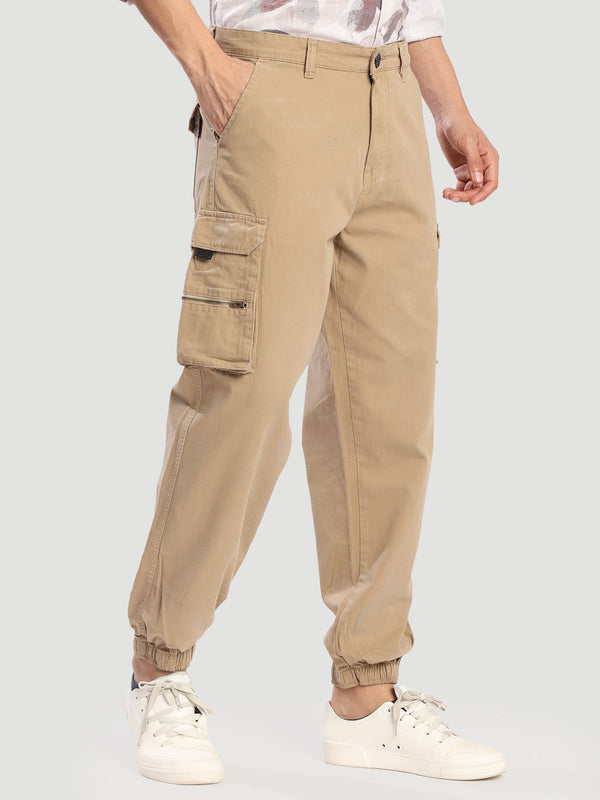 Men Beige Relax Fit Cargo Jogger