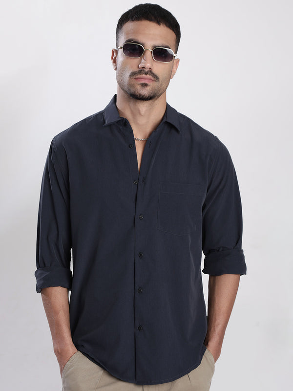 Men Grey Solid Regular Fit Shirt