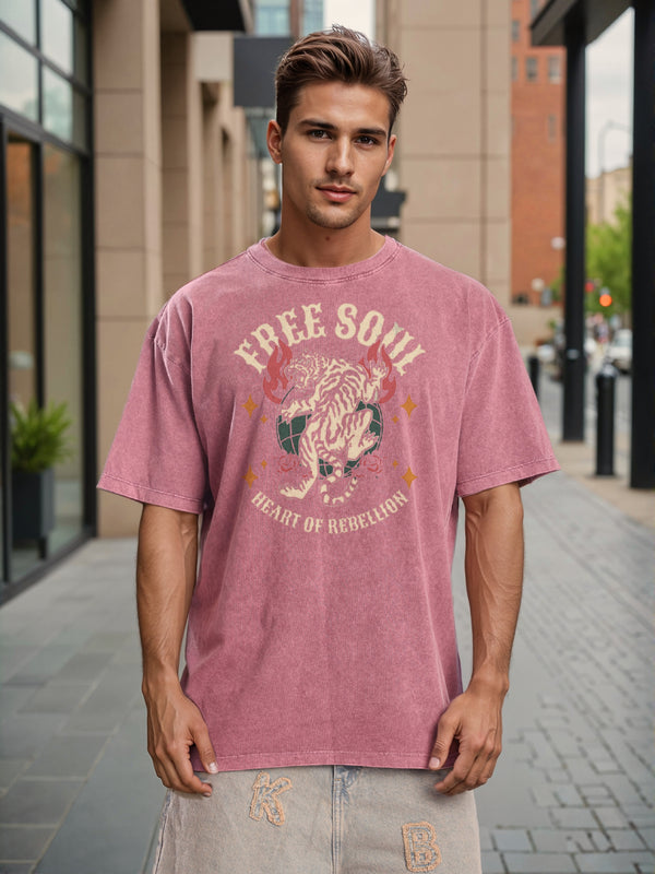 Men Magenta coloured Drop shoulder Oversized Graphic printed T Shirt