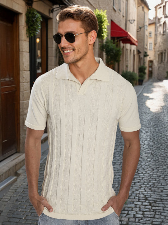 Men Off White Structured Knit Polo T Shirt
