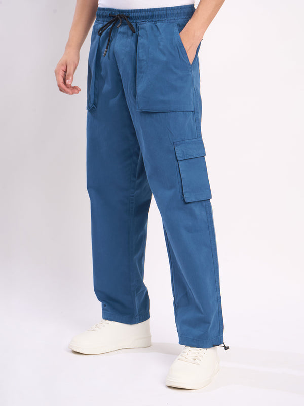 Men Blue Cargo Trousers with Drawstring