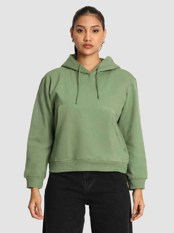 Women Olive Relax fit KANGROO POCKET HOODIE