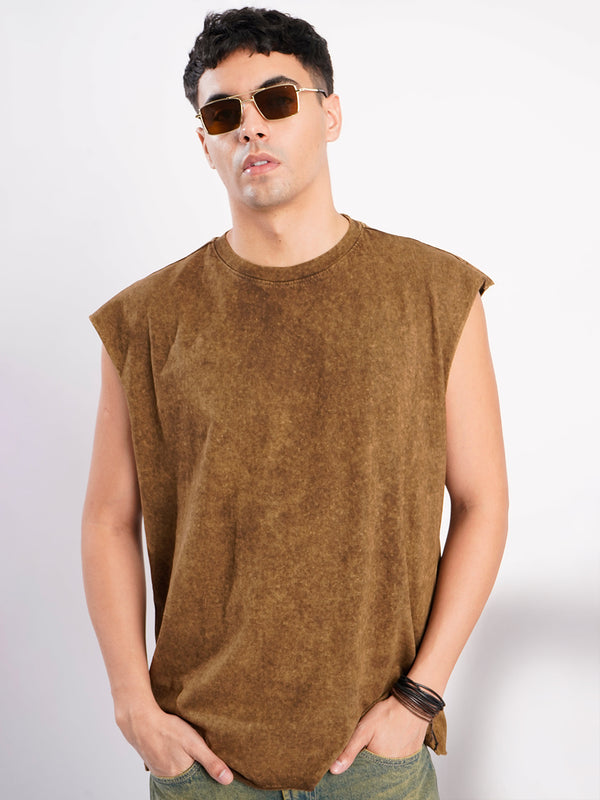 Men Brown Acid Wash T Shirt