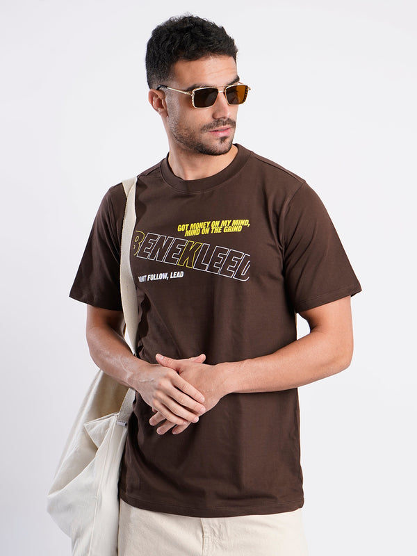 Men Brown Typography Print T-shirt