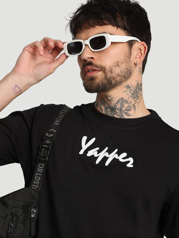 Men Black Regular Fit Applique Embroidery Tshirt