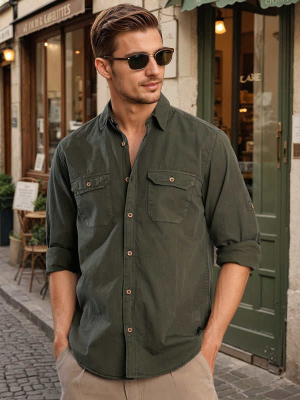 Men Regular Safari Utility Casual Shirt