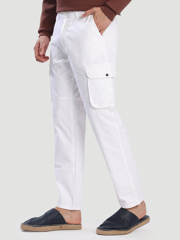 Men White Regular Fit Cargo Troused