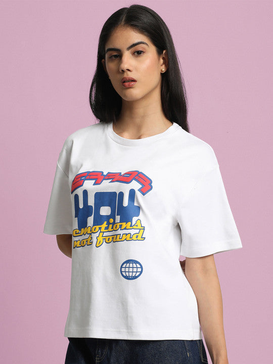 Women Typography Printed Drop-Shoulder Sleeves Pure Cotton Oversized T-Shirt