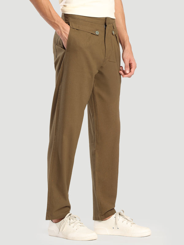 Men regular cotton slub green chinos