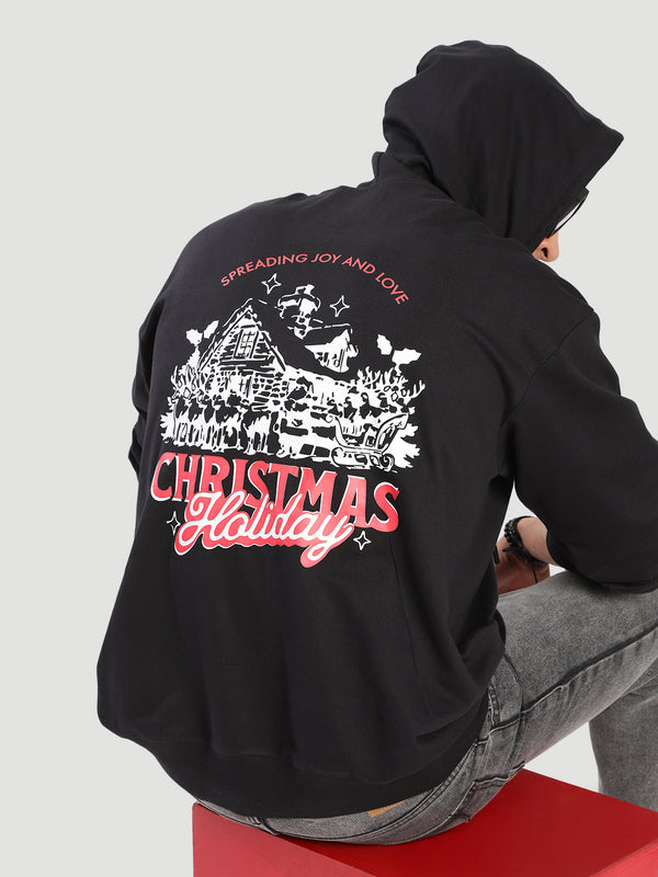 Men Black Graphic Printed Hoddie Sweatshirt