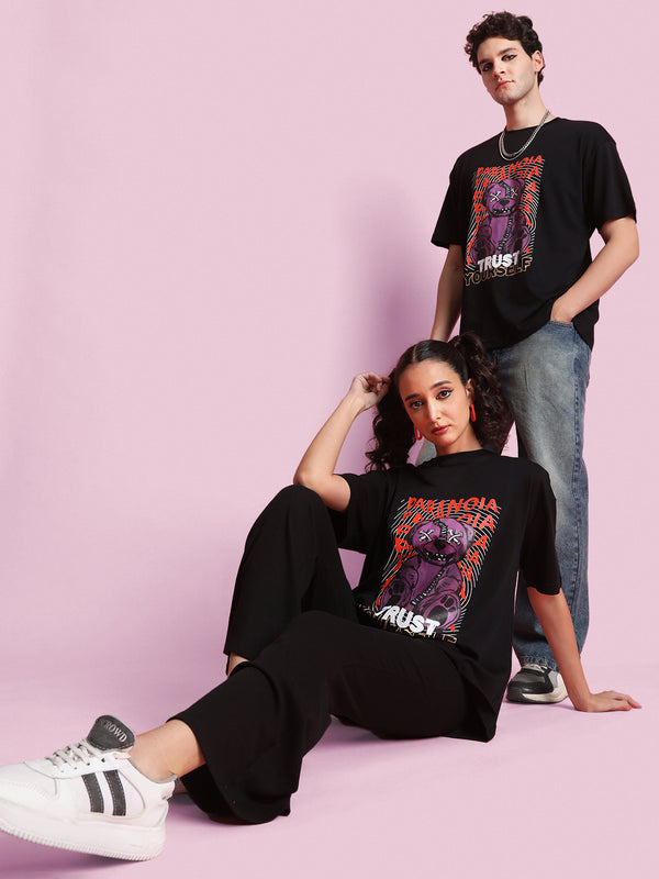 Men Oversize Fit Black Halloween Theme "Paranoia Trust Yourself" T-Shirt
