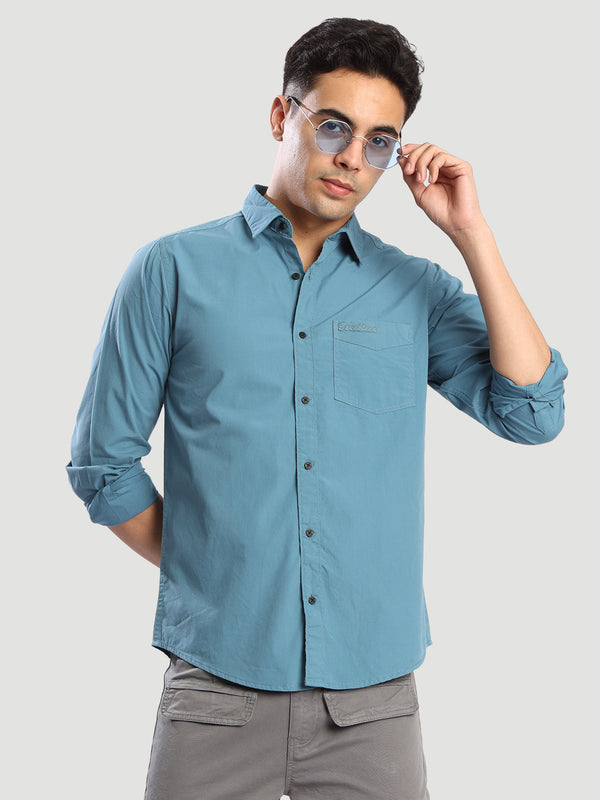 Men Grey Regular fit Casual shirt with brand Embroidery
