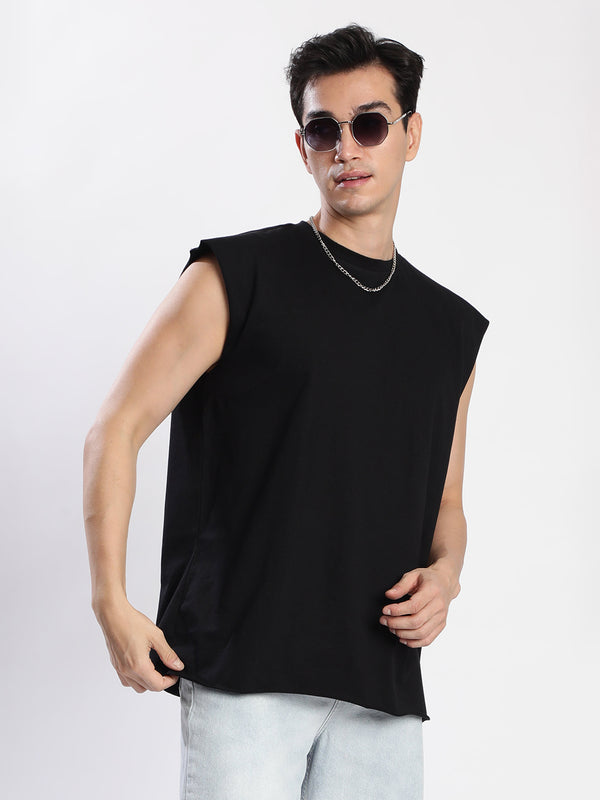 Men Oversized Black Sleeveless T-Shirt