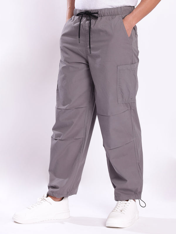 Men Grey Parachute Fit Cargo Trousers