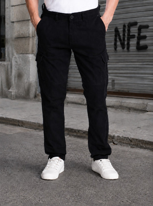 Men Black Slim Cargos Trousers