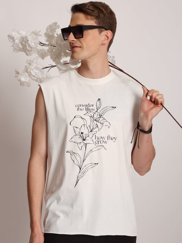 Men Off White Oversize Graphic Printed T-Shirt