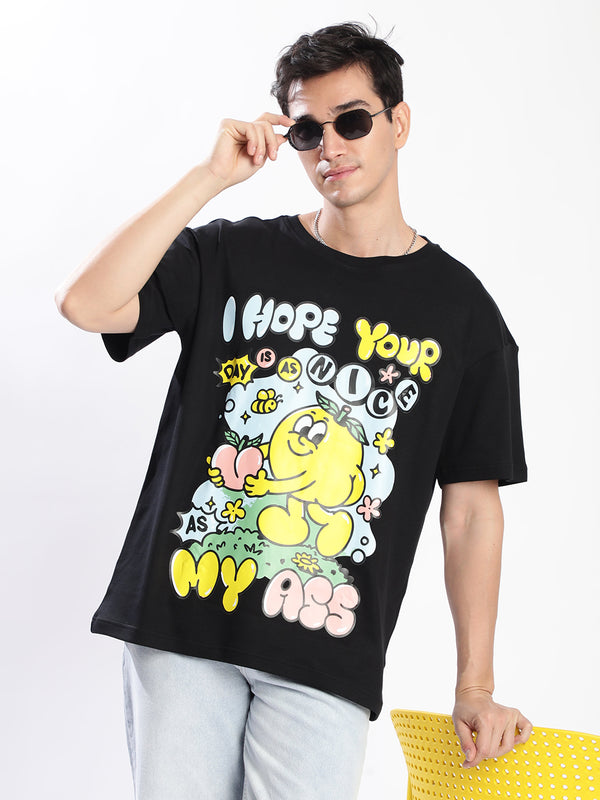 Mens Black Graphic Print  Regular Fit T-shirt
