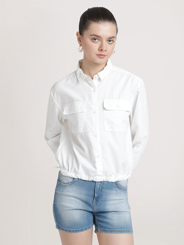 Women White Boxy Opaque Casual Shirt
