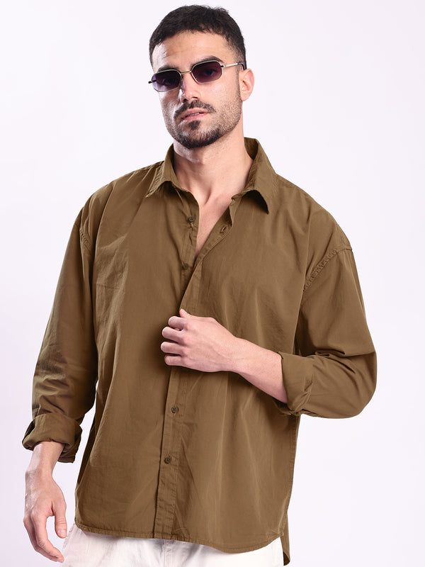 Men Brown Oversize Cotton Casual Shirt