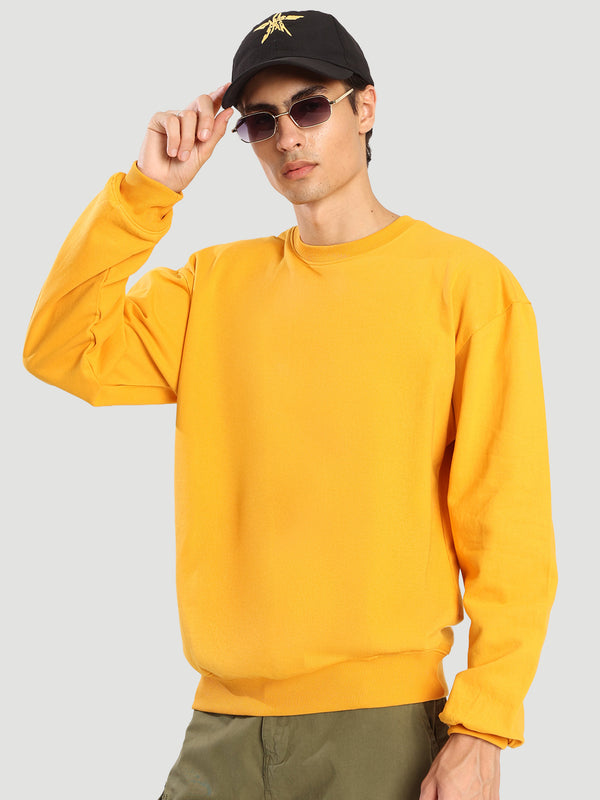 MEN Mustard CREW NECK DROP SHOULDER relax fit SWEATSHIRT