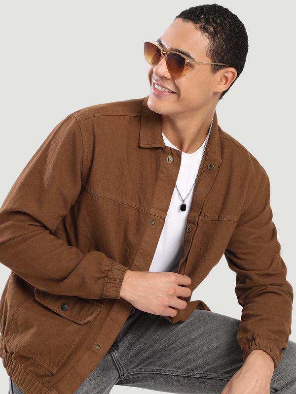 Men Embroidered Relaxed Fit Cotton Jacket