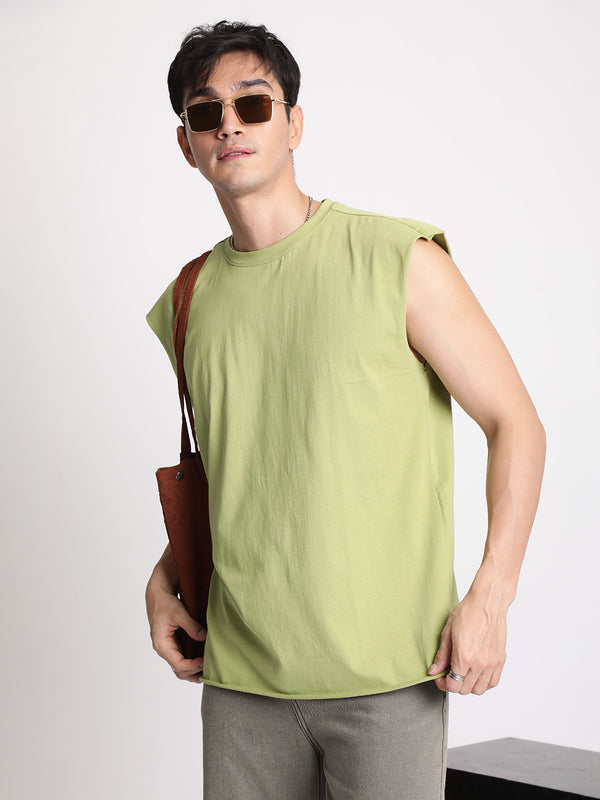 Men Green Sleeveless Oversized T-Shirt