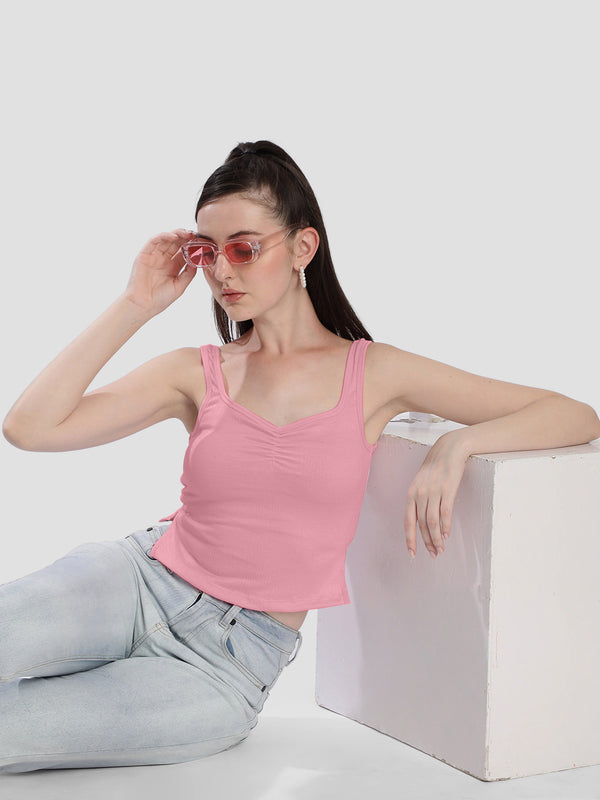 Women Pink Sleeveless Crop Top