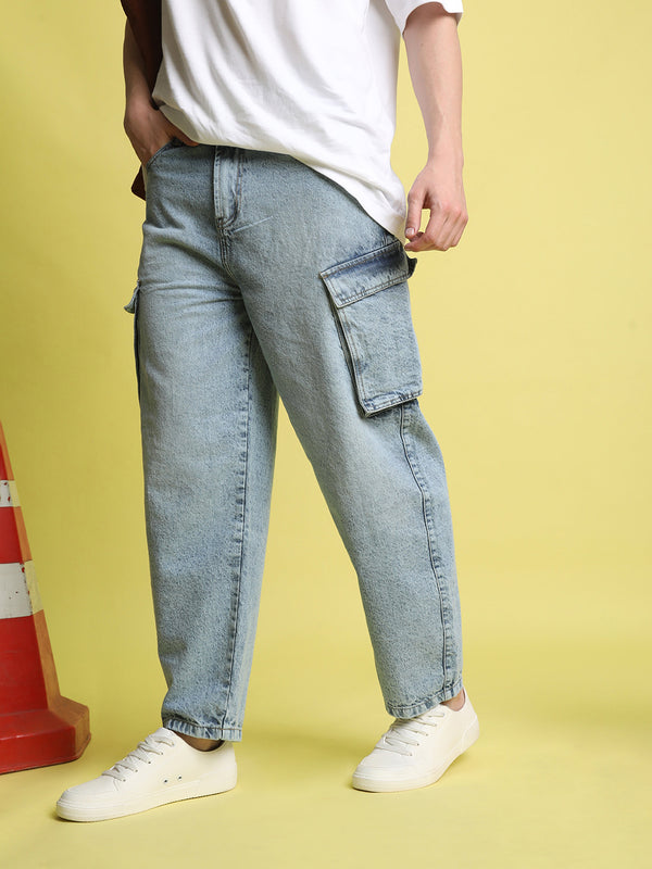 Men Blue Cargo Trousers